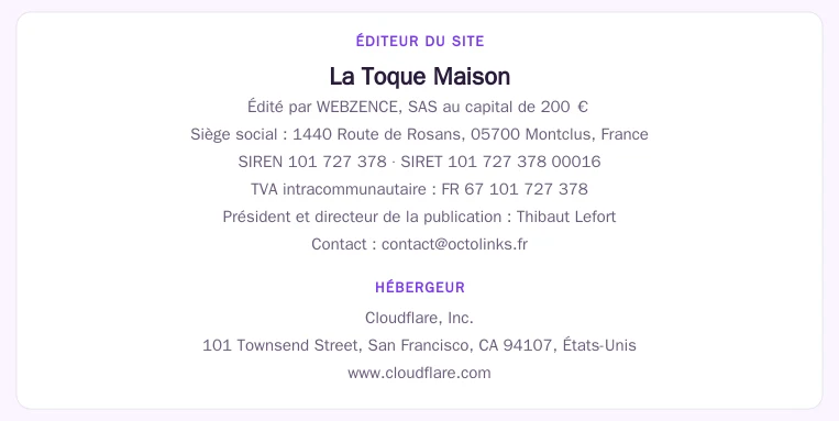 Coordonnées légales de l&rsquo;éditeur et de l&rsquo;hébergeur du site